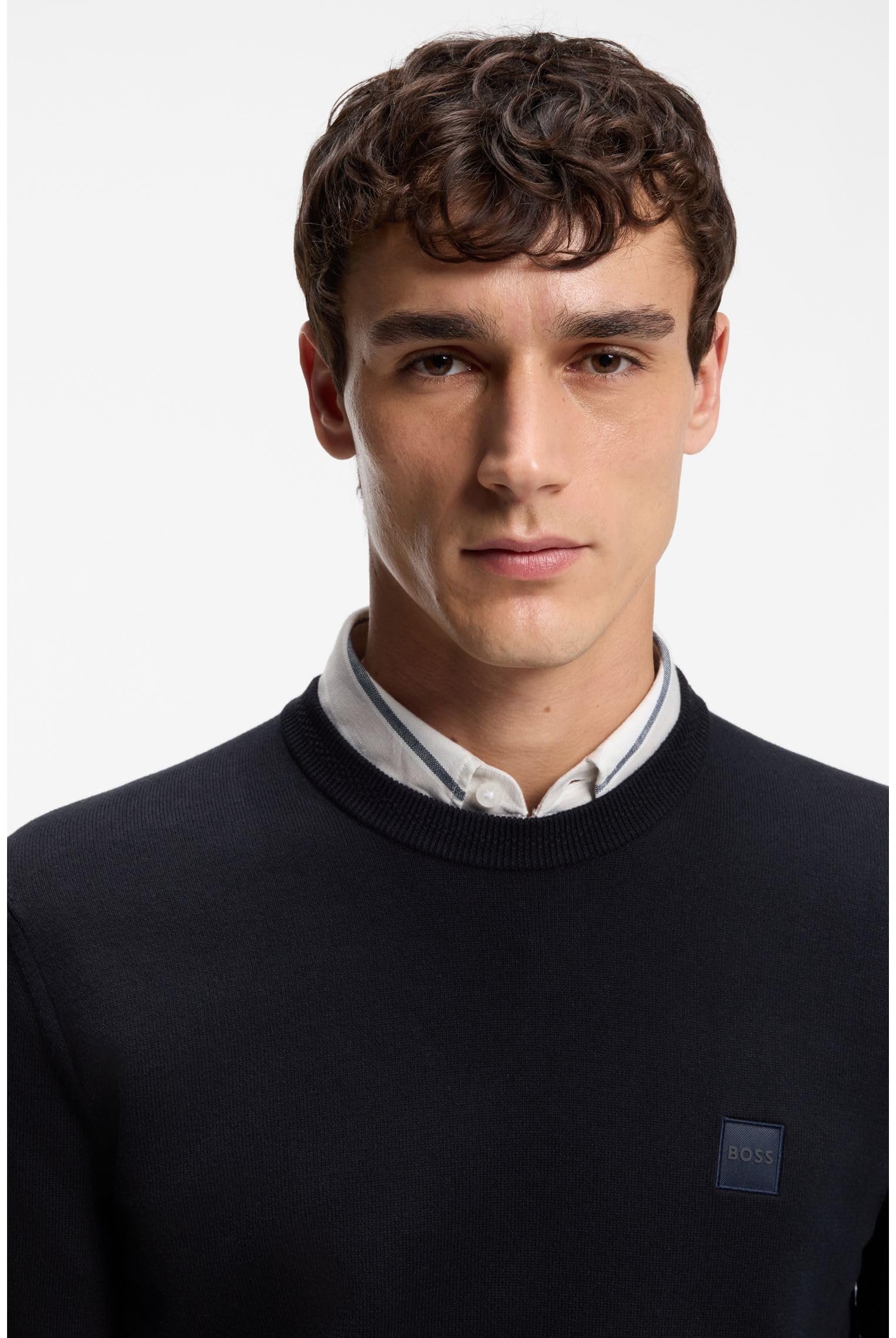 BOSS Herren Kanovano S Pullover aus Baumwoll-Mix mit Kaschmir-Anteil und Logo-Patch