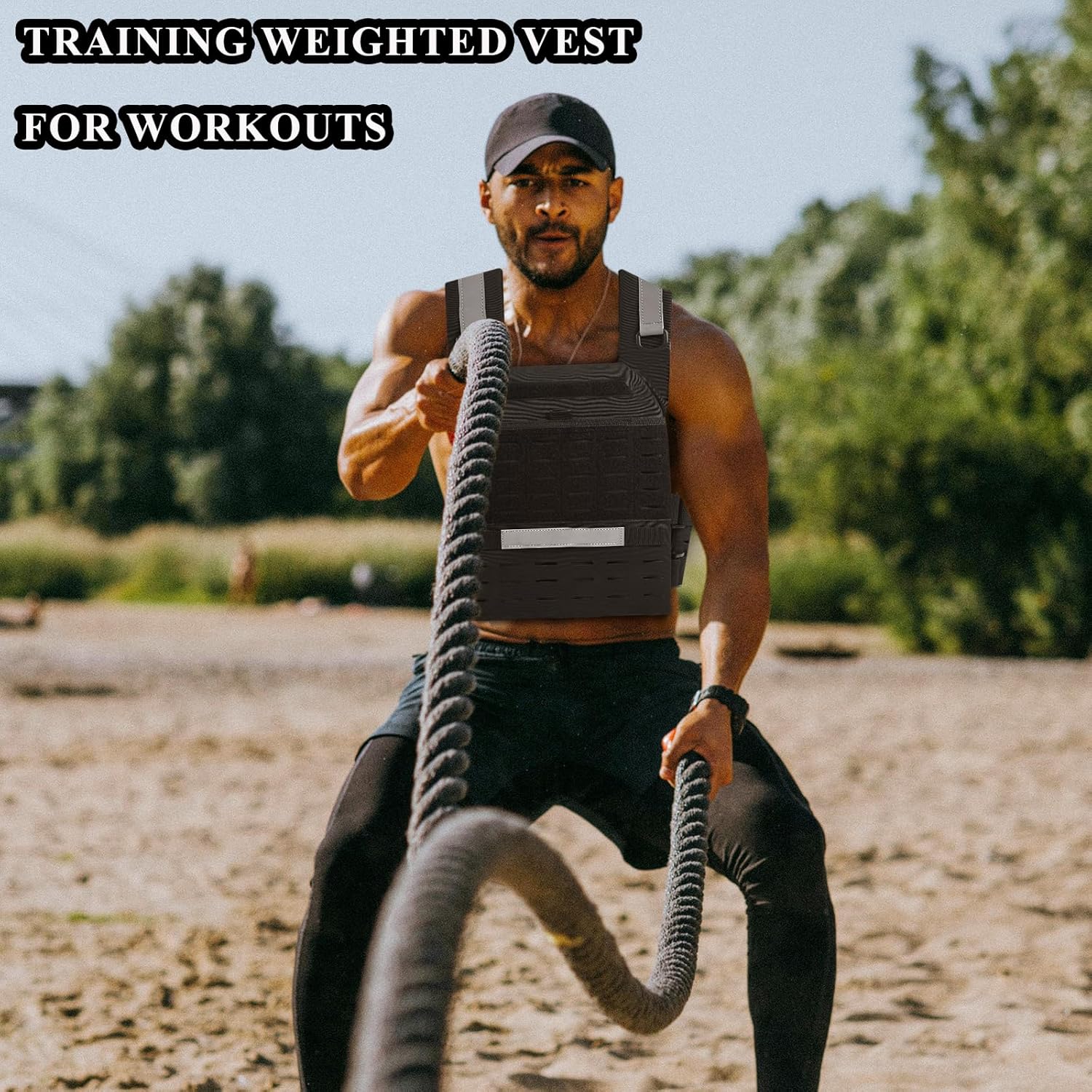 Tactical Weighted Vest, Adjustable Weights Running Vest Molle for Workouts Endurance Training Fitness Calisthenics Gym, Max 20lb/pocket (Not included plates)