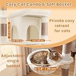 Heybly Arbre de chat, 142cm Tour d'escalade facile multi-niveaux pour les grands chats, Meubles de chat avec 2 Perches, Hammock confortable, Condo spacieux & Panier de chat, poteaux de scratching durables Sisal, Beige HCT028MJ