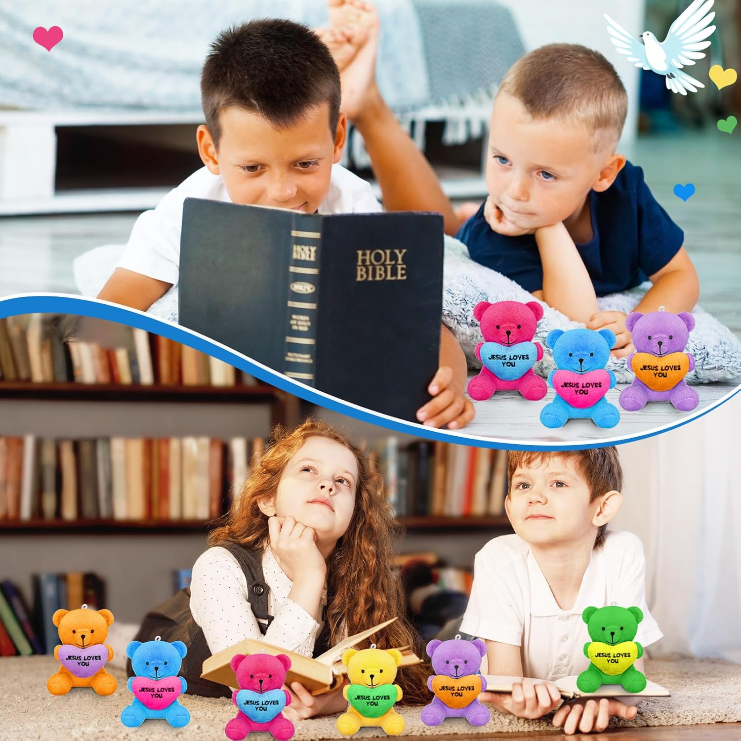 VioraWhite 18 Pcs Jesus Loves You Stuffed Animal Plush Bear Bulk for Kids 4'' Mini Religious Christian Plush Bear Small Stuffed Animal Gift for Easter Party Vbs Event Favors