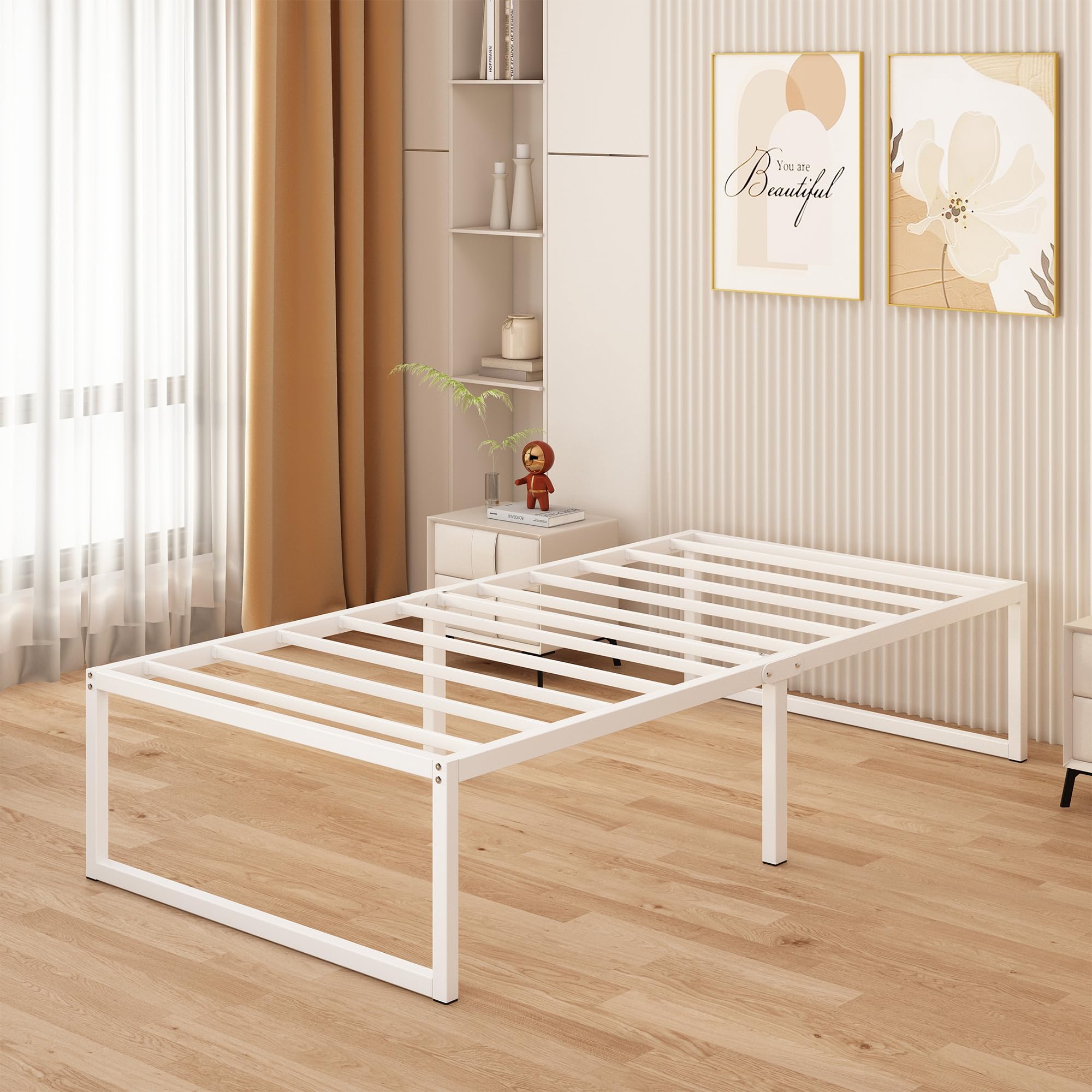 Yicensen Struttura Letto Singola 80x190 cm, Struttura Letto in Metallo, Supporto Solido, Facile da Montare, Design Silenzioso, Stile Moderno e Minimalista, Altezza 41 cm, Bianco