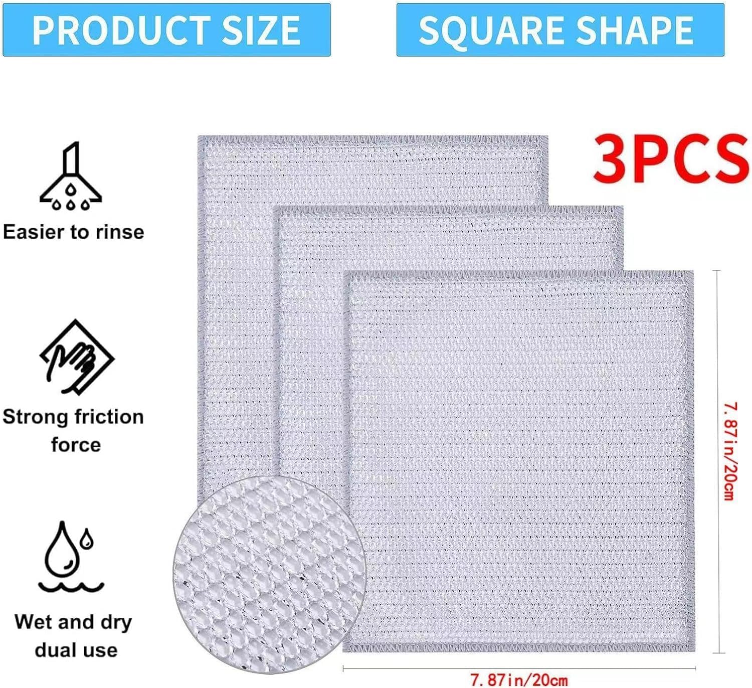 MustHome Scrubber for Utensils | Steel Scrubber for Utensils | Steel Scrubber Combo Set Steel Wool Pads, Kitchen Cleaner, Heavy Duty Cleaning Supplies - for Tough Cleaning (4) 3