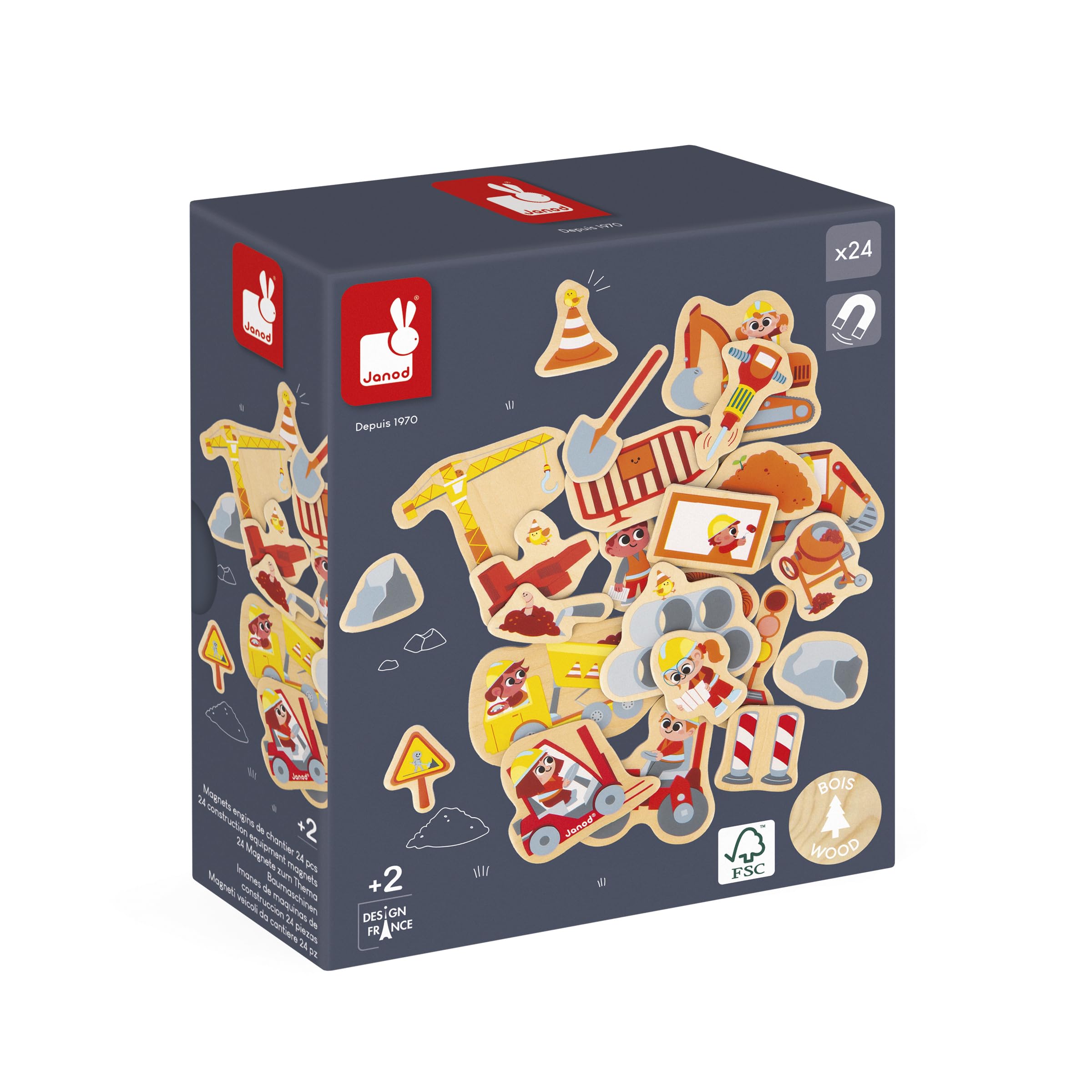 Janod, 24 Magnetic Wooden Magnets, Building Site Theme, Building Site Equipment, Wooden Toy, Ideal for chalkboard or fridge - Image 3