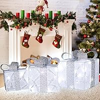 Vista 4 de Cajas de regalo iluminadas de Navidad, juego de decoración para exhibición en interiores y exteriores con luces LED blancas para decoración de árbol