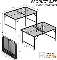 Vista 3 de VINGLI Mesa de parrilla para exteriores, mesa de campamento plegable, mesa de picnic portátil de 3 pies, altura ajustable, mesas de aluminio ligeras