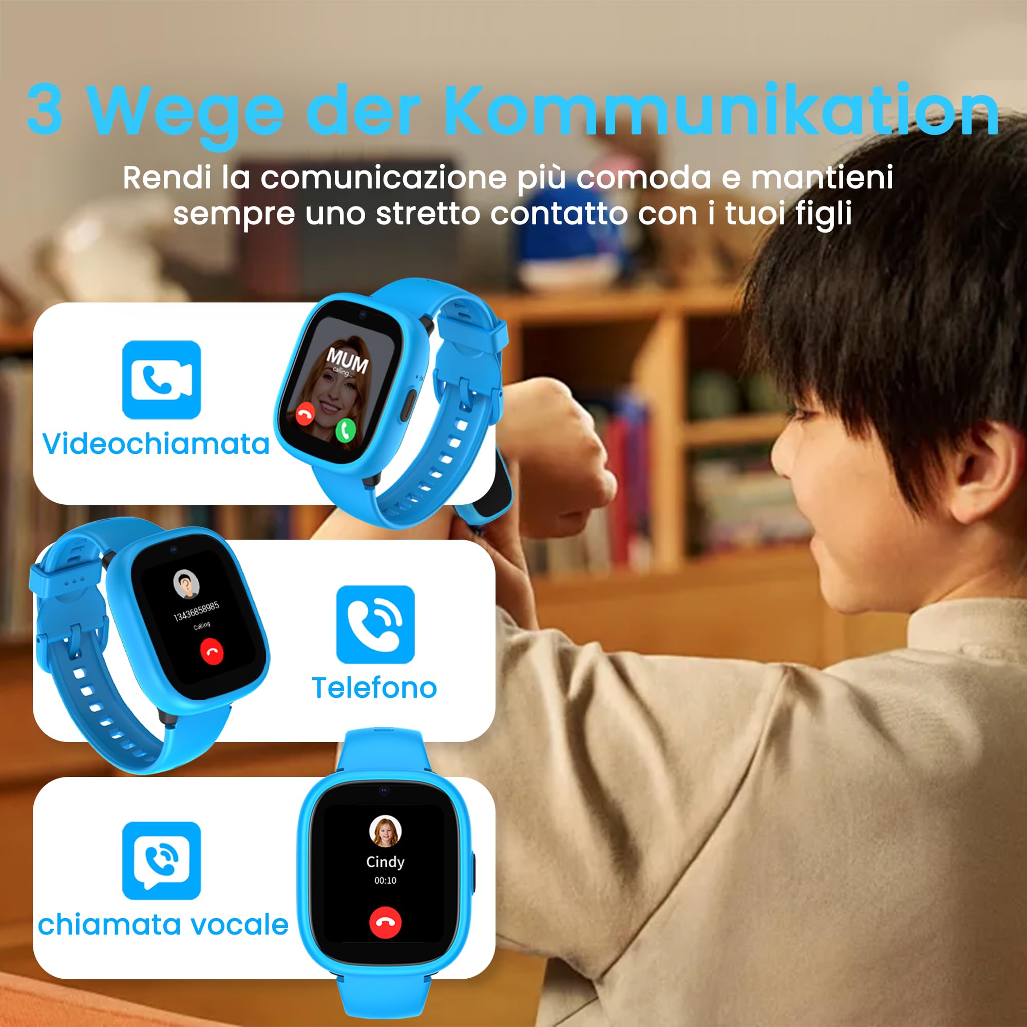 K3 Smartwatch bambini con GPS e telefono, 1,7" HD 4G smartwatch per bambini con videochiamata, WiFi, SOS, Sveglia, Modalità scuola, IP68 impermeabile – Orologio smartwatch bambino dai6