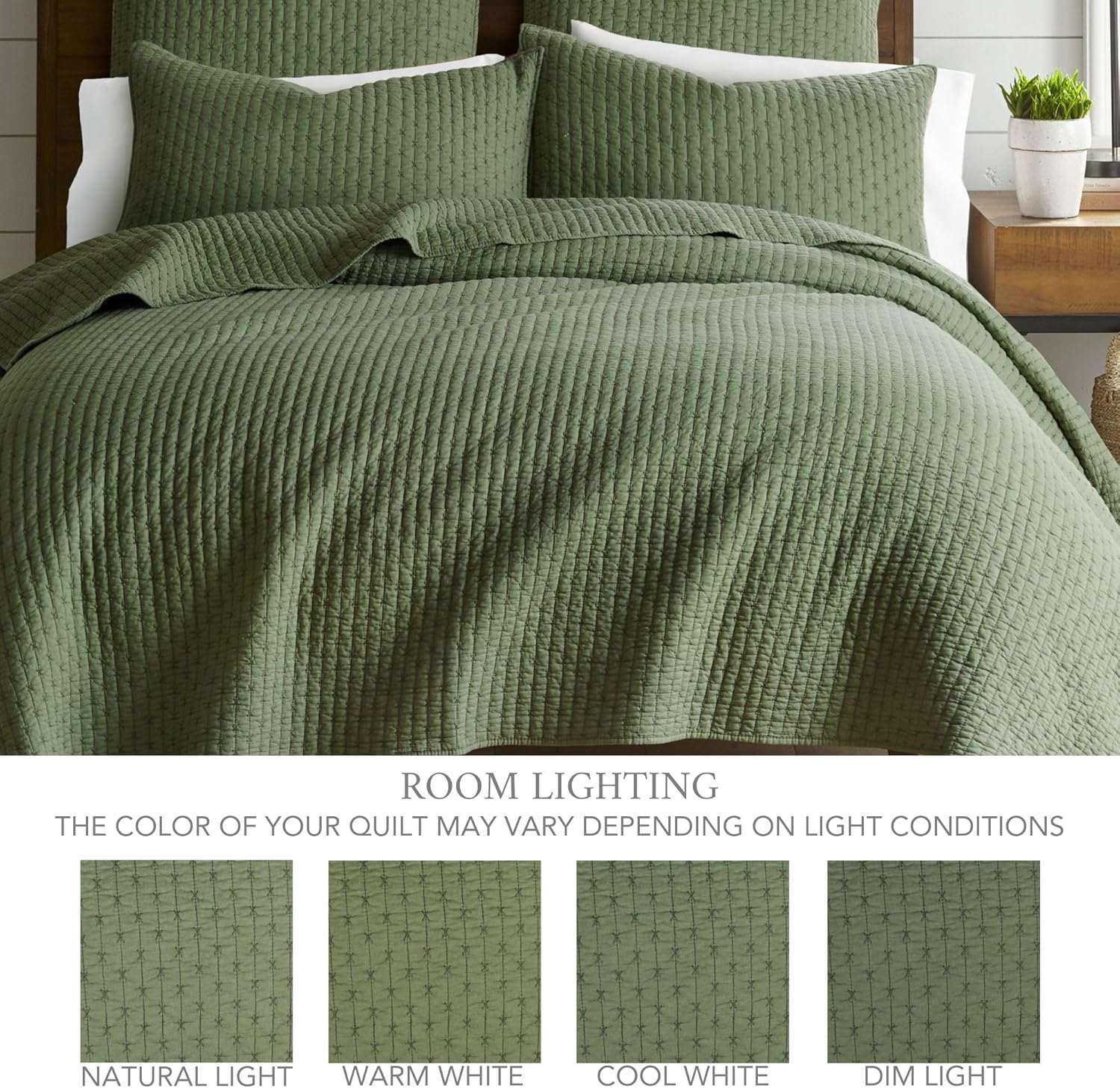 Levtex Home Cross Stitch Reversible Full/Queen Quilt Set (88x92in) and 2 Pillow Shams (26x20in) - Stitch Texture - Forest Green - Cotton Full/Queen Size Quilt Bedding Set - Lightweight Soft Pre-Washed - Image 4