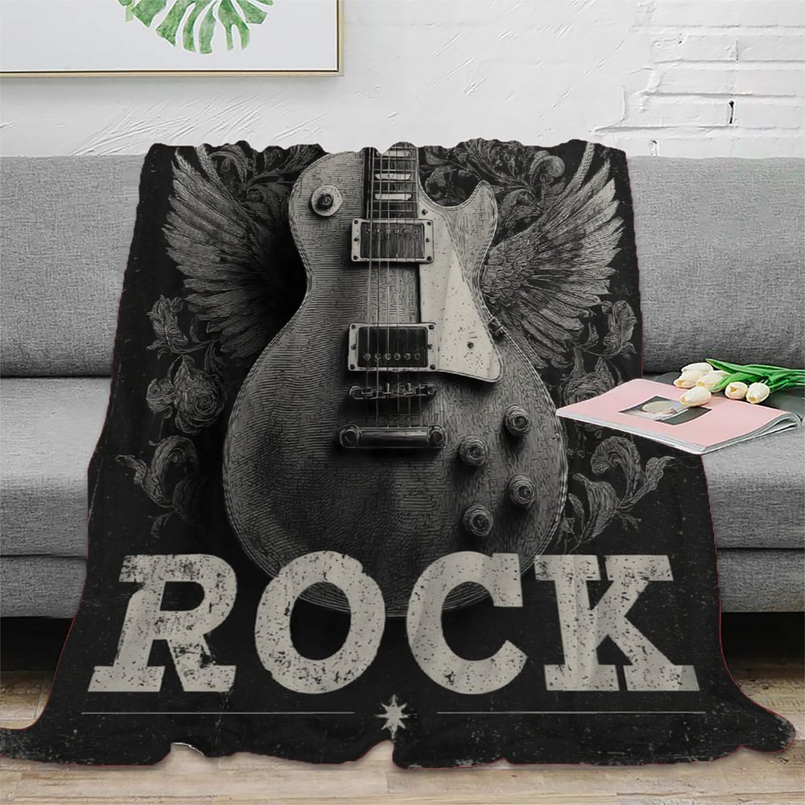 stampa 3D Rock guitar coperta da letto microfibra biancheria da letto soffice e calda coperta da divano lavabile per regali di benvenuto in casa vintage rock poster 80×90inch(200x230cm)