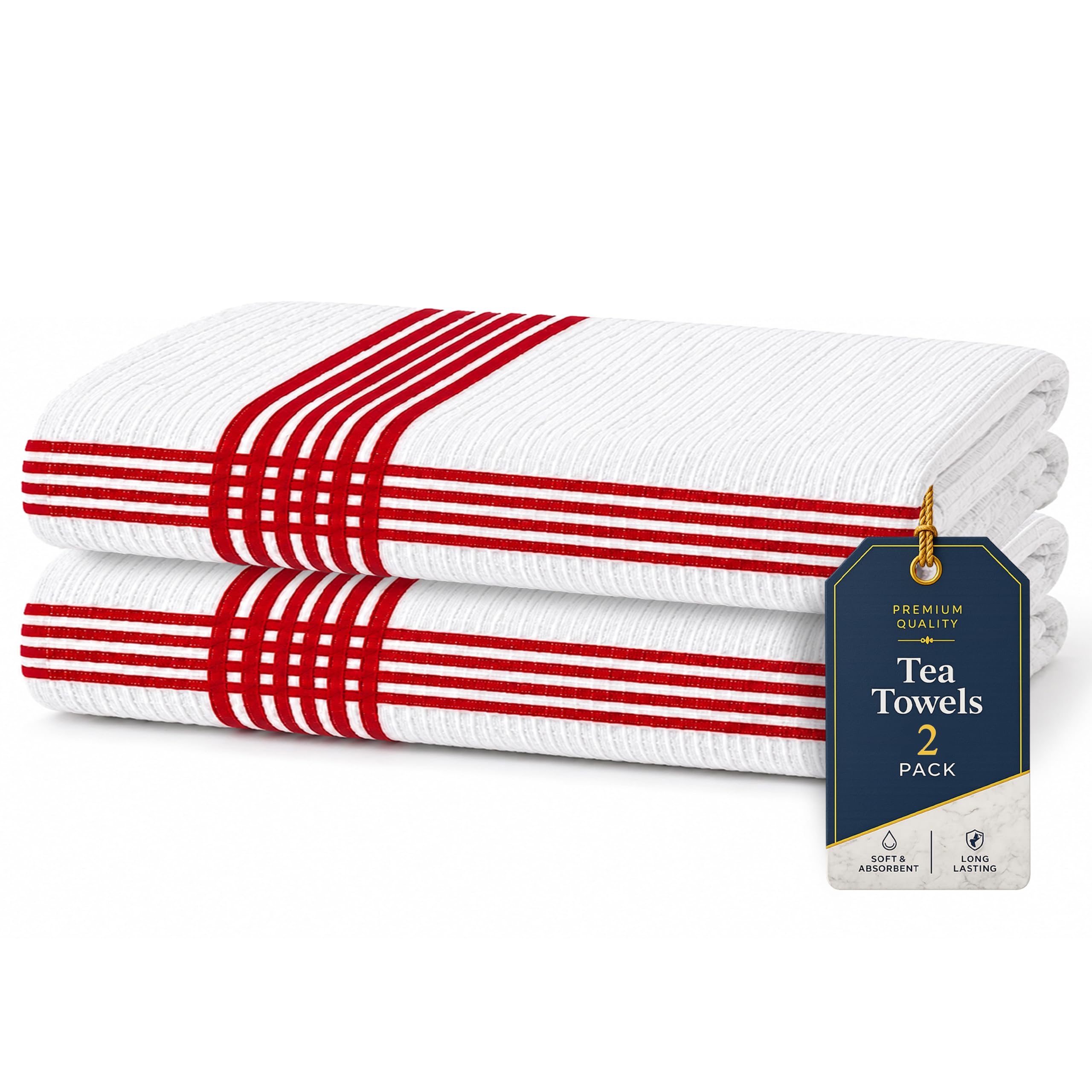 Rohi Tea Towels Pack of 2, 100% Cotton Kitchen Tea Towels Soft Absorbent Dish Towels Reusable Kitchen Hand Towels for Drying Dishes Machine Washable Lint Free, 45 x 66cm, Rasberry