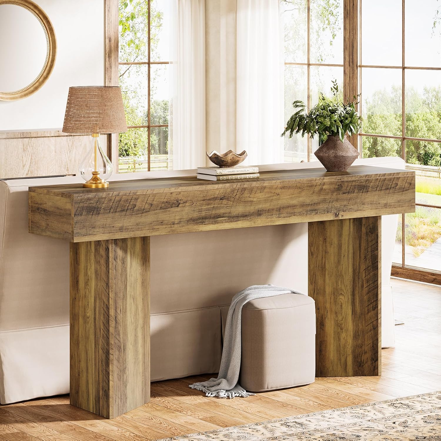 Tribesigns 63-Inch Farmhouse Entryway Console Table, Narrow Long Sofa Table Behind The Couch for Living Room, Wood Entry Foyer Table for Entryway, Hallway, Entrance