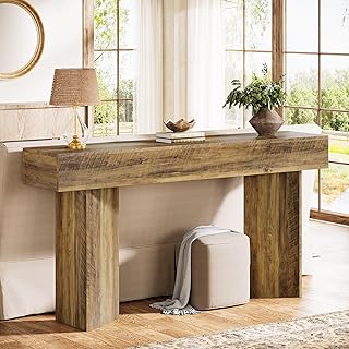 Tribesigns 1 Console Table Console Table for Entryway MDF Farmhouse Rustic Brown Narrow Wooden 63-inch Entryway Sofa Long Couch Foyer Hallway Living Room Wood -Brown 13.78" D x 62.99" W x 33.46" H