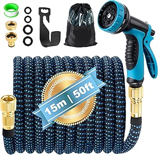 Expandable Garden Hose Pipe 15m 50ft, Hosepipes for Garden Flexible Garden Hose with 3/4" 1/2" Connector, 10 Function Spray Gun, Expanding Water Hose Retractable Magic Hose for Gardening Car Washing