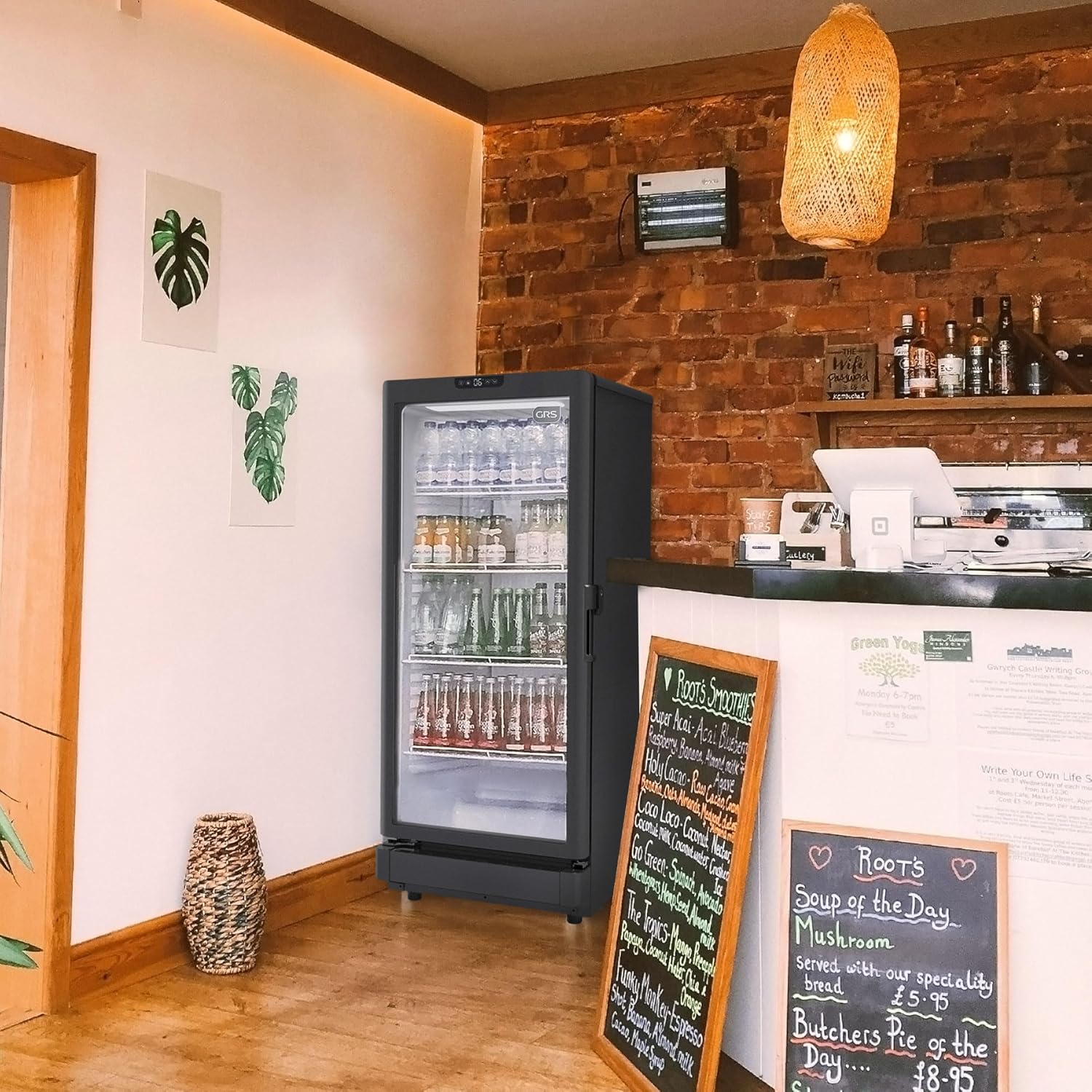 GRS Commercial Display Refrigerator with Glass Door Lock | Cool Air Flow & Temperature | Beverage Cooler, Drink and Wine Fridge with Adjustable Display Shelf for Stores and Bars | Black, 6.0 Cu. Ft