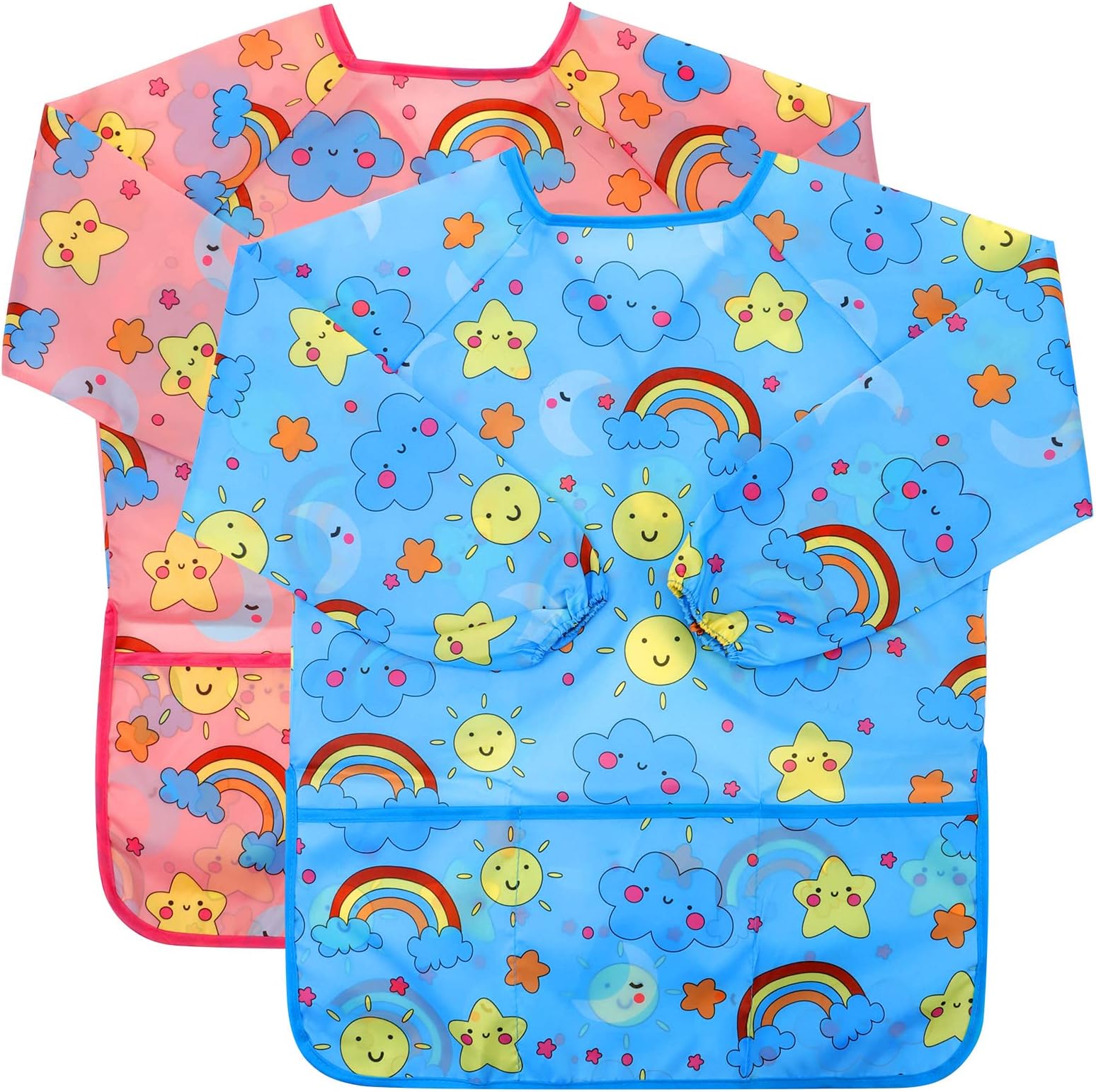 Kids Painting Apron, 2pcs Waterproof Art Smocks For Child 3-8 Years, Kids Smocks for Painting Aprons with Long Sleeve