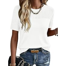 KISSMODA Womens Summer Tops Casual Crewneck Short Sleeve Jumpers Solid Hollow Out Knitted Loose Sweater Blouses Basic Trendy Knitwear
