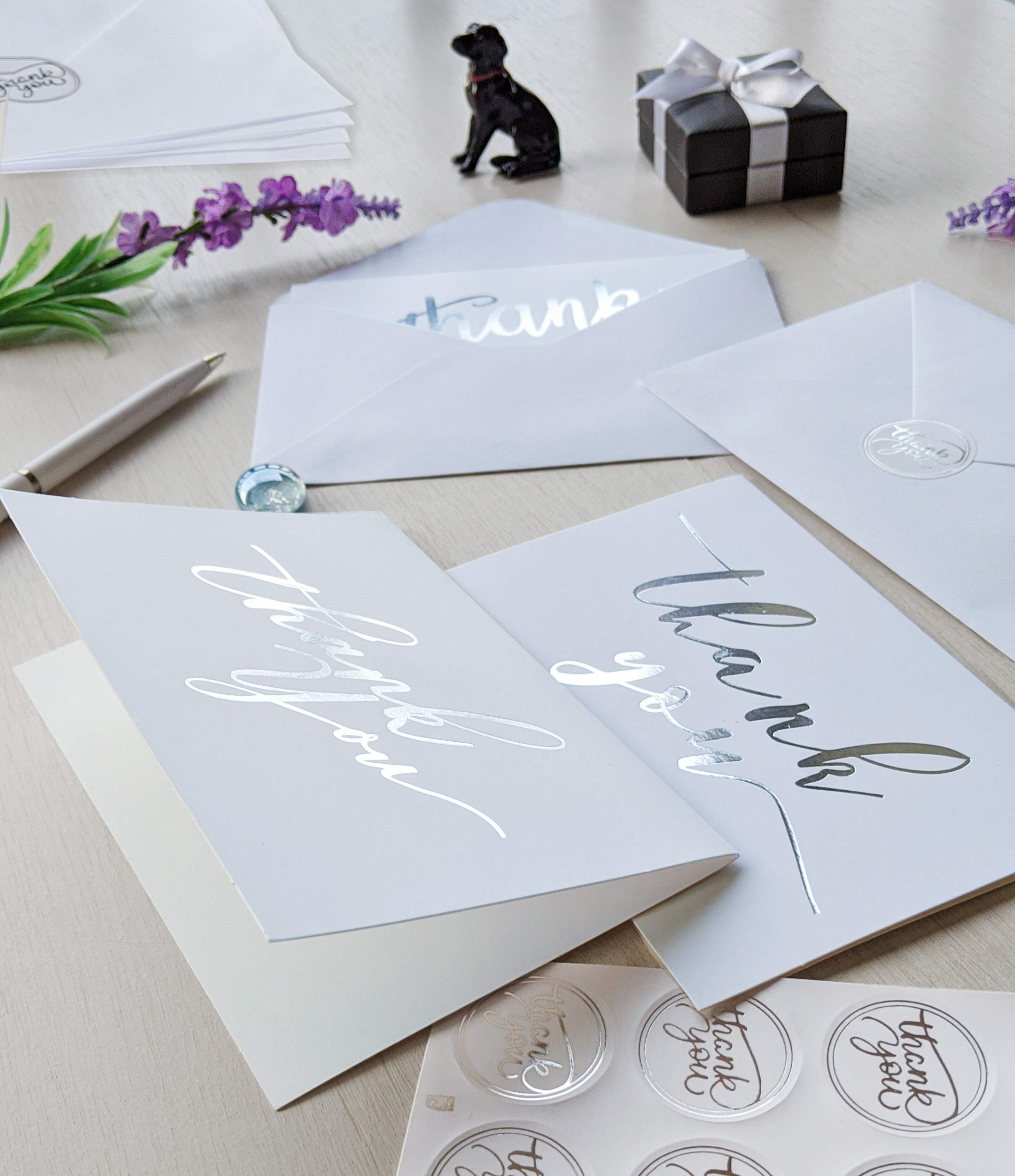 110 elegantes tarjetas de agradecimiento en blanco con sobres y calcomanías, notas a granel en relieve con letras de lámina dorada para bodas, graduaciones, compromisos, negocios, formal, baby shower,