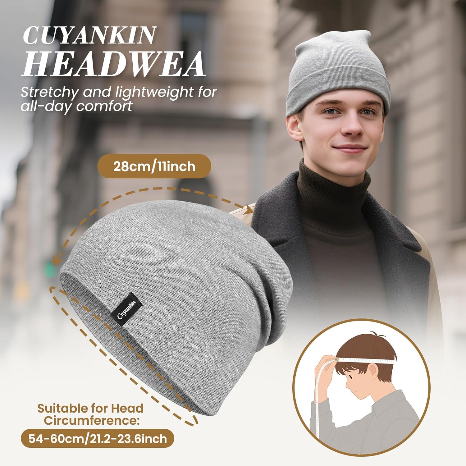 Slouchy Beanie for Men Women Soft Cotton Chemo Headwear Lightweight Running Beanie Hats for Daily and Sport - Image 6