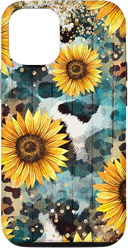 Funda para iPhone 1212 Pro Cuero Vacuno Leopardo Girasol Boho Western
