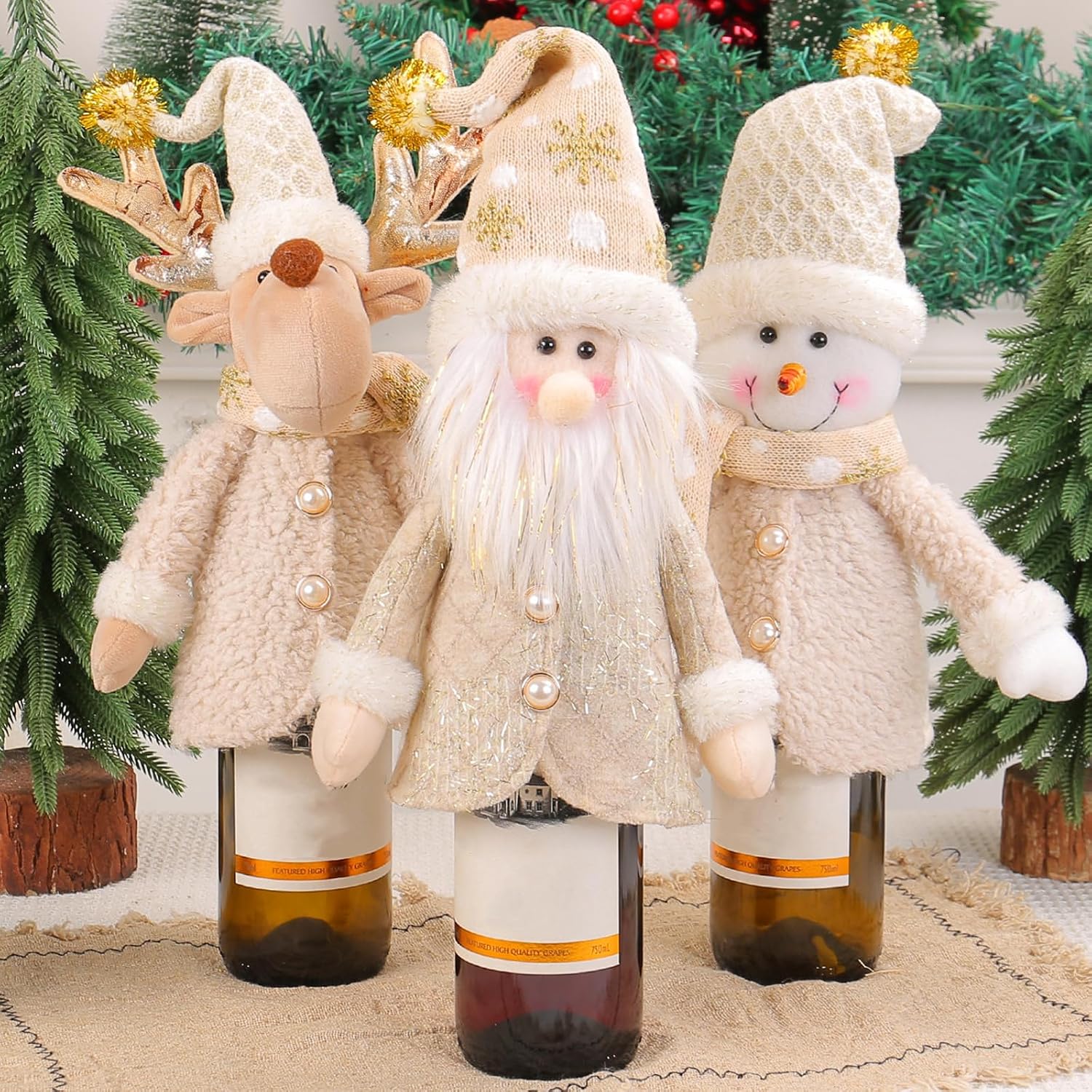 Christmas Deer Wine Bottle Cover Reindeer Plush for Xmas Party Decoration Cute Doll Xmas Ornaments 15.35 x 7.08 inches Holiday Table Desktop Decor Supply