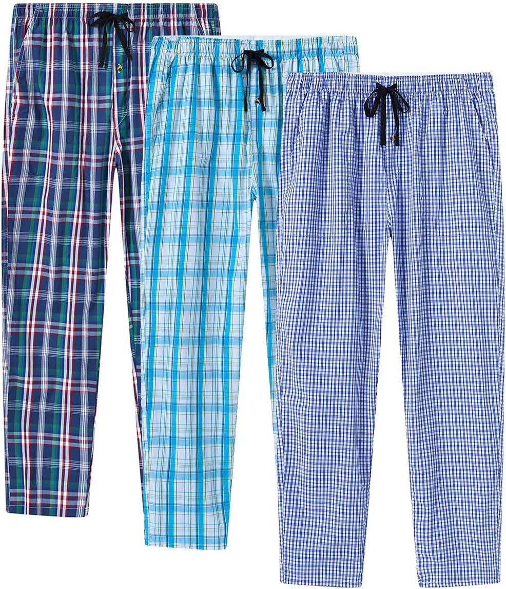 MoFiz Men's Pajama Bottom Pants Sleepwear Lounging Relaxed House PJS Pants with Drawstring Button Fly 3-Pack