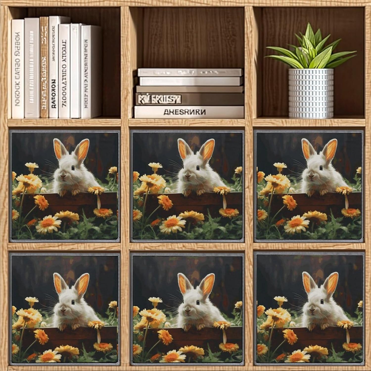 Rabbit And Flower Storage Cubes Set of 6 Storage Bins with Handles Collapsible Storage Basket Fabric Storage Box for Shelves Large Closet Shelf Organizer for Organization 11 Inch