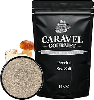 Porcini Sea Salt Infused with Finely Ground Porcini Mushrooms – Umami-Packed Mushroom Seasoning with Rich & Earthy Flavor – 14 oz Refill Pouch by Caravel Gourmet