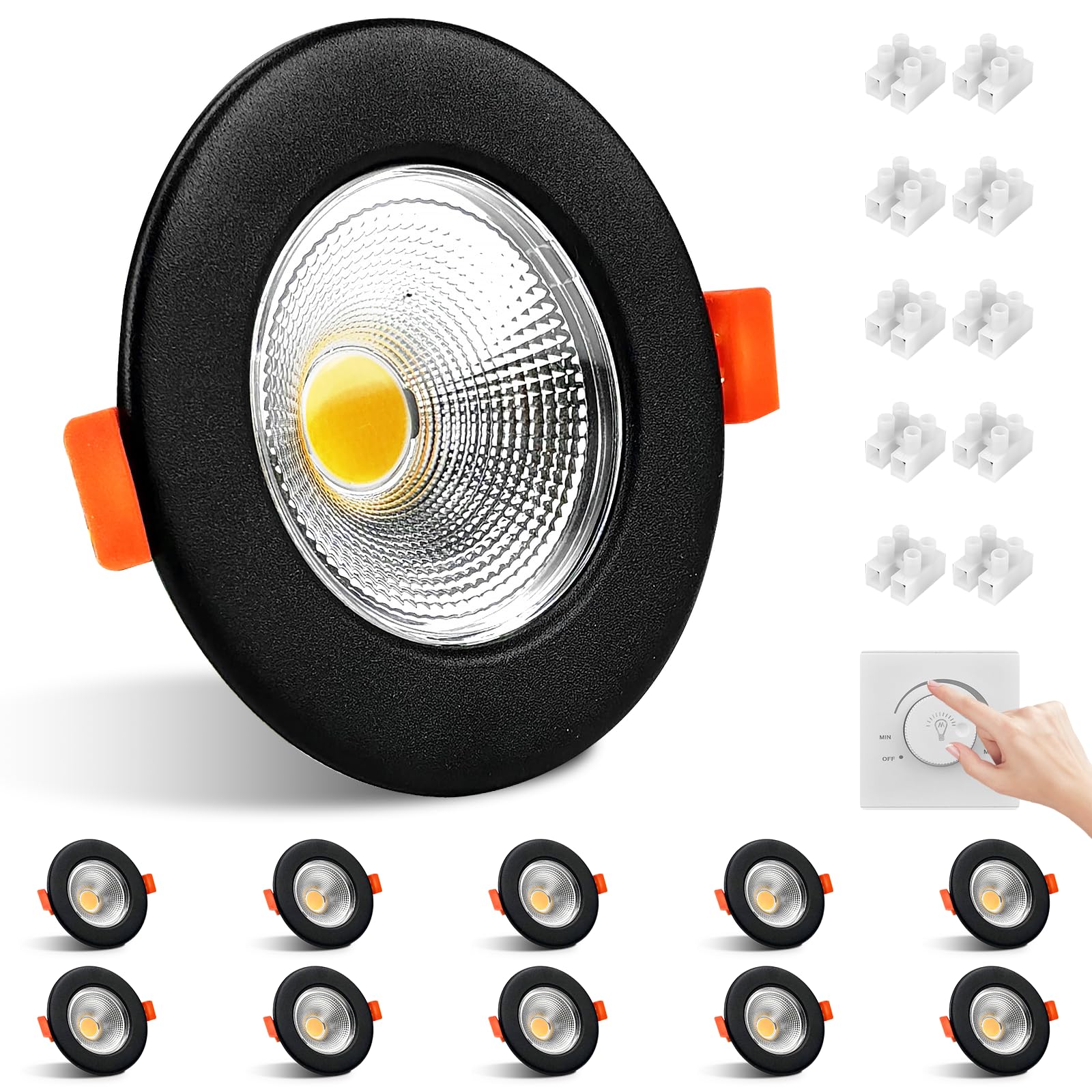 Allesgute 10X LED Downlights for Ceiling 10W Dimmable COB Ultra Thin Recessed Ceiling Lights Warm White 850lm Round Black 240V Spot Light for Bedroom, Living Room