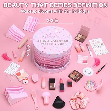 24 Pcs Exquisite Makeup Gift Set - Make Up Birthday Gift Set for Girls Ages 6-12, Makeup Gift Sets for Bday Countdown, Cosmetics Kit for Kids Teens #Pink