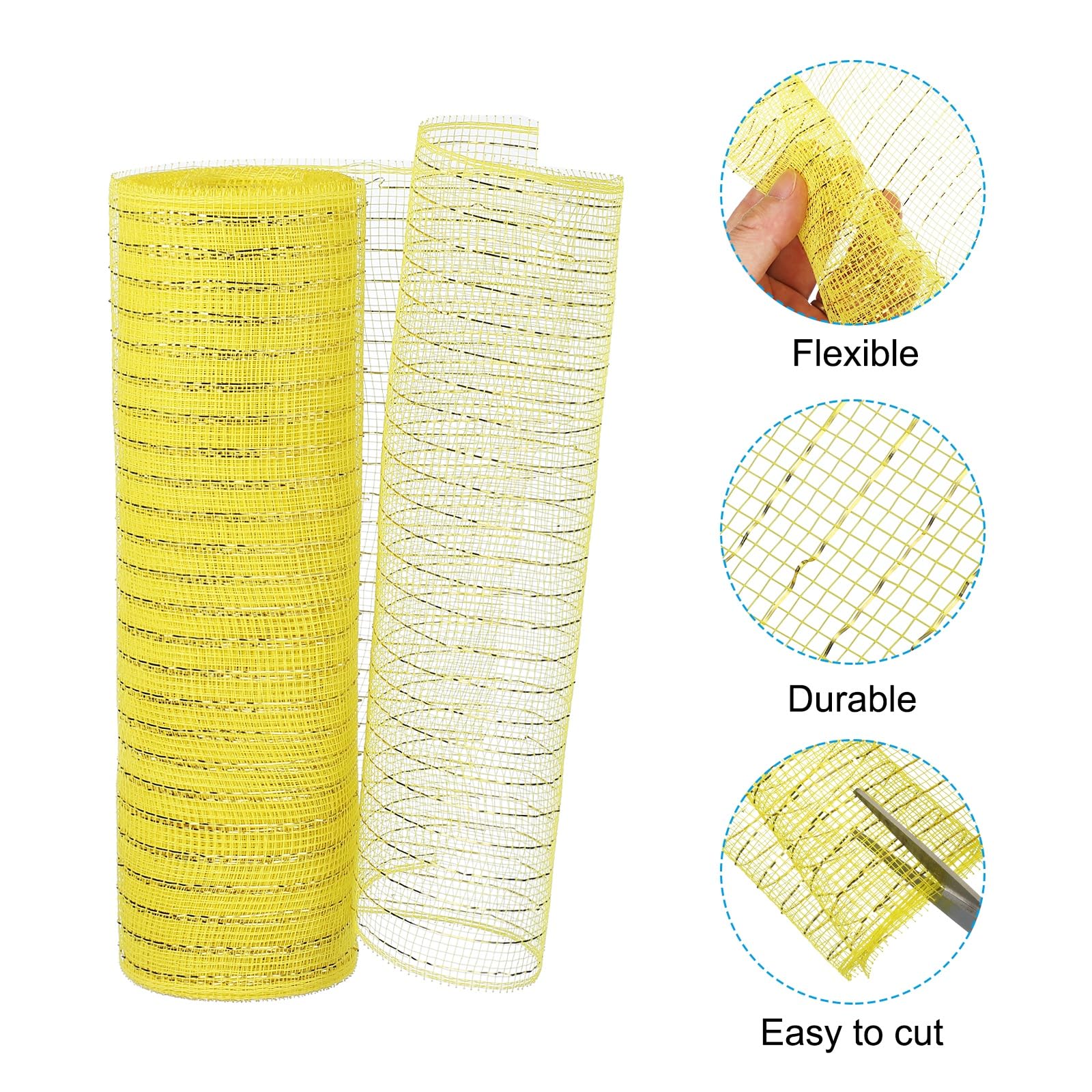 PATIKIL Decorative Mesh Ribbon, 10 Inch x 10 Yard Mesh Ribbon Roll Foil Metallic for Christmas Tree Wreath Decoration Yellow - Image 3