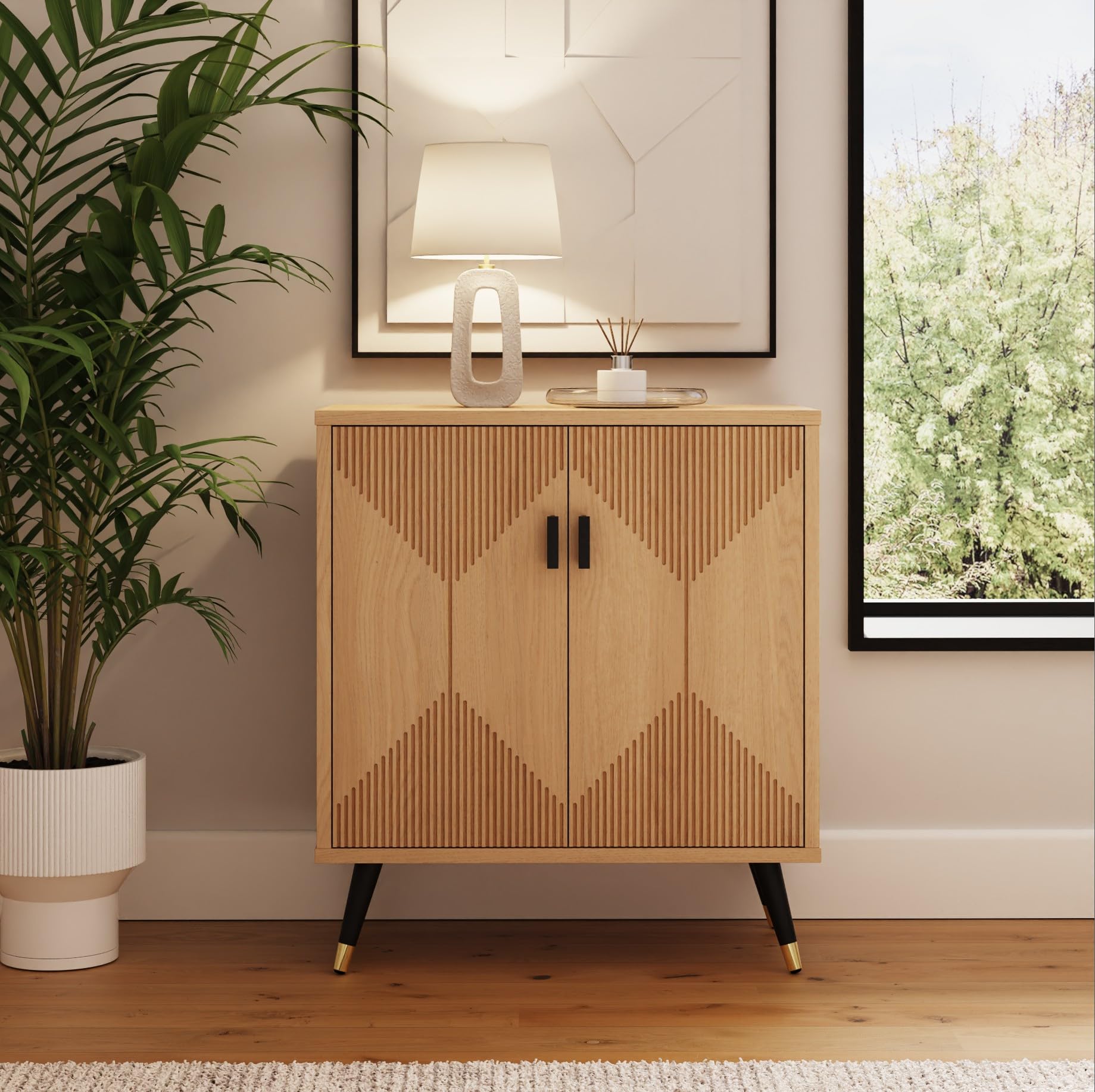 GFW Oak Sideboard - 2 Door - Geometric Accent