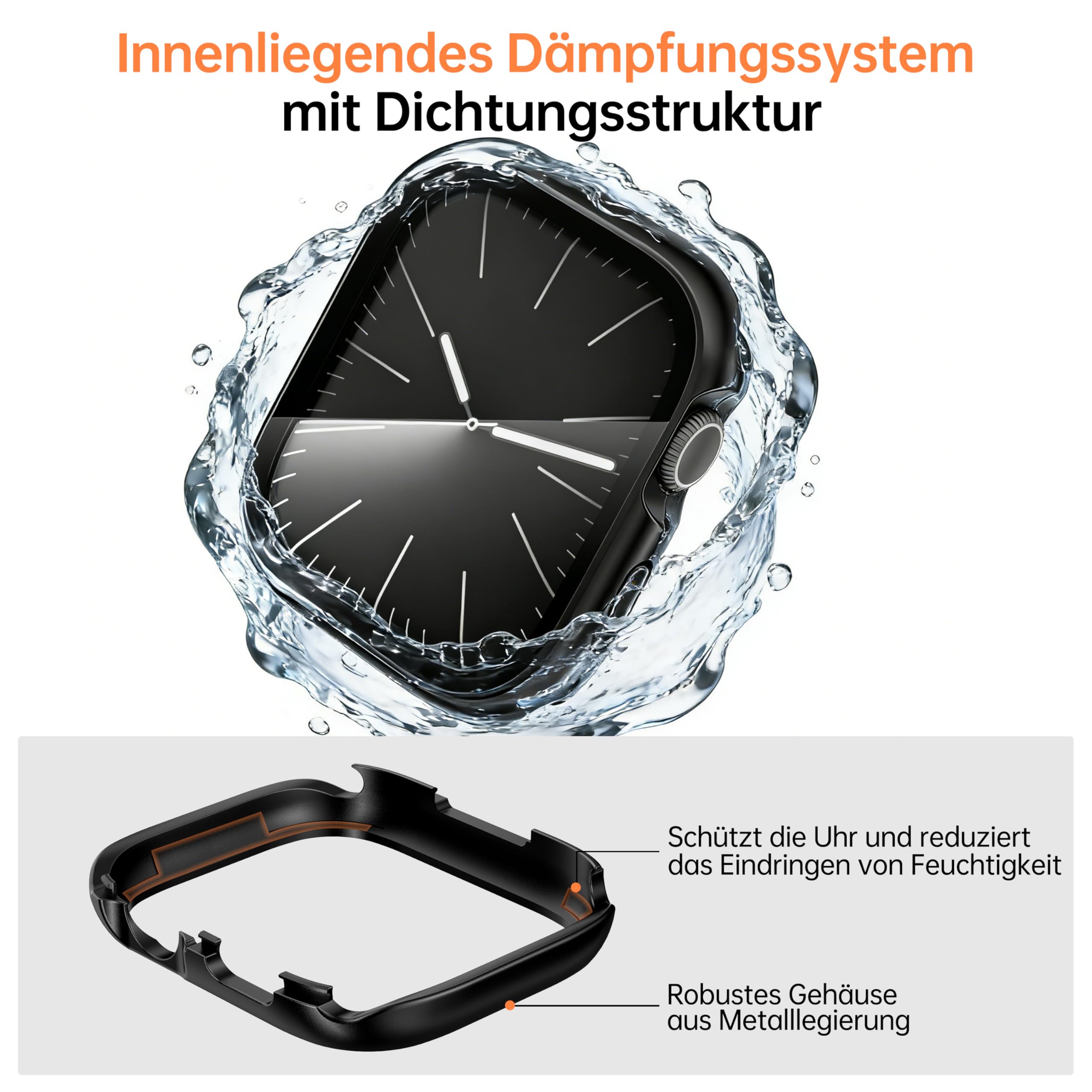 2 in 1 Metall Hülle für Apple Watch Series 11/10 46mm, Rundumschutz mit Metallrückseite,Mit eingebauter gehärteter Glass Schutzfolie für iwatch 46mm, Schwarz