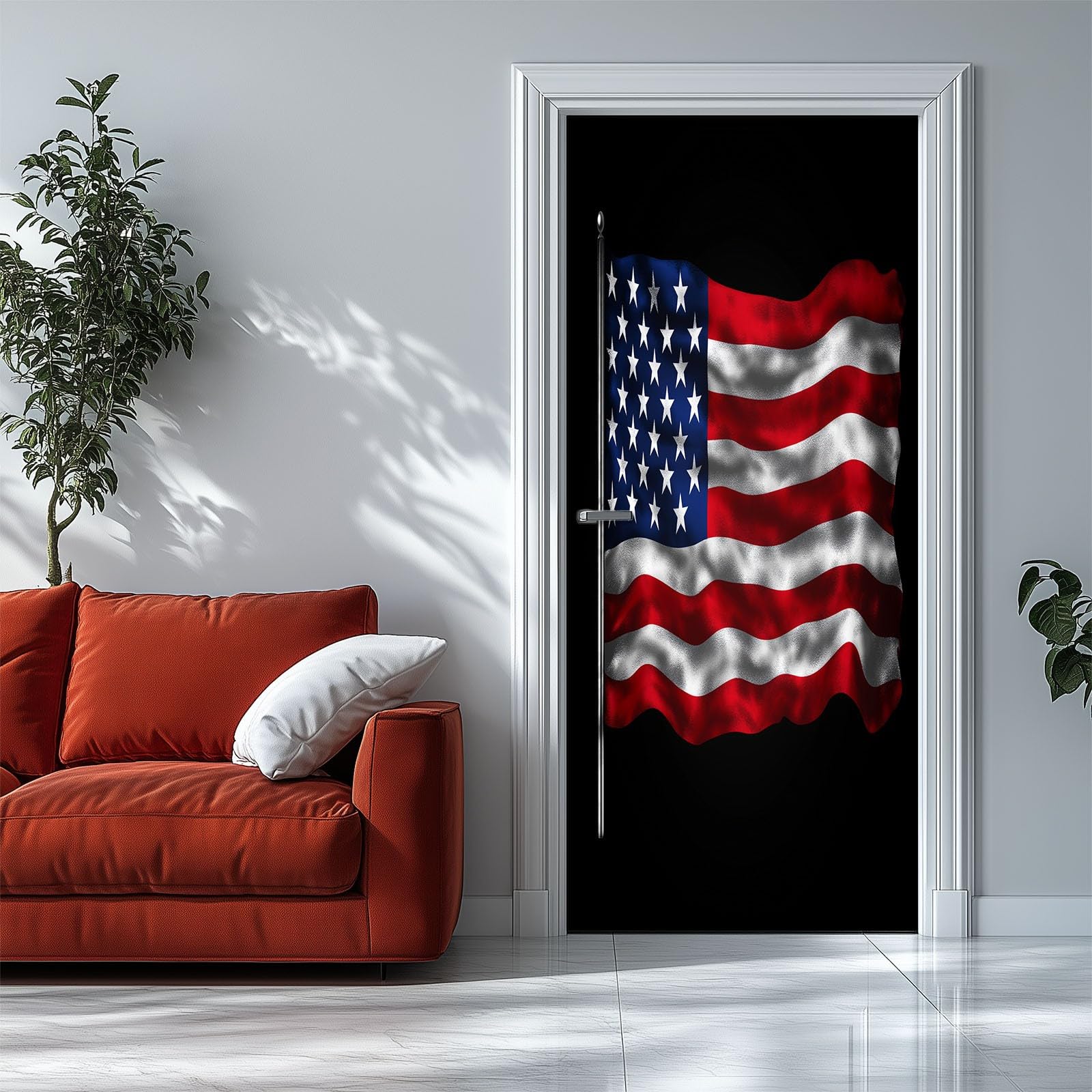 Door Stickers Mural Grunge Style Flag 90x200 cm Art 3D Mural Stickers for Interior Doors Black, Wallpaper Decal Bedroom Living Room Office House Decor