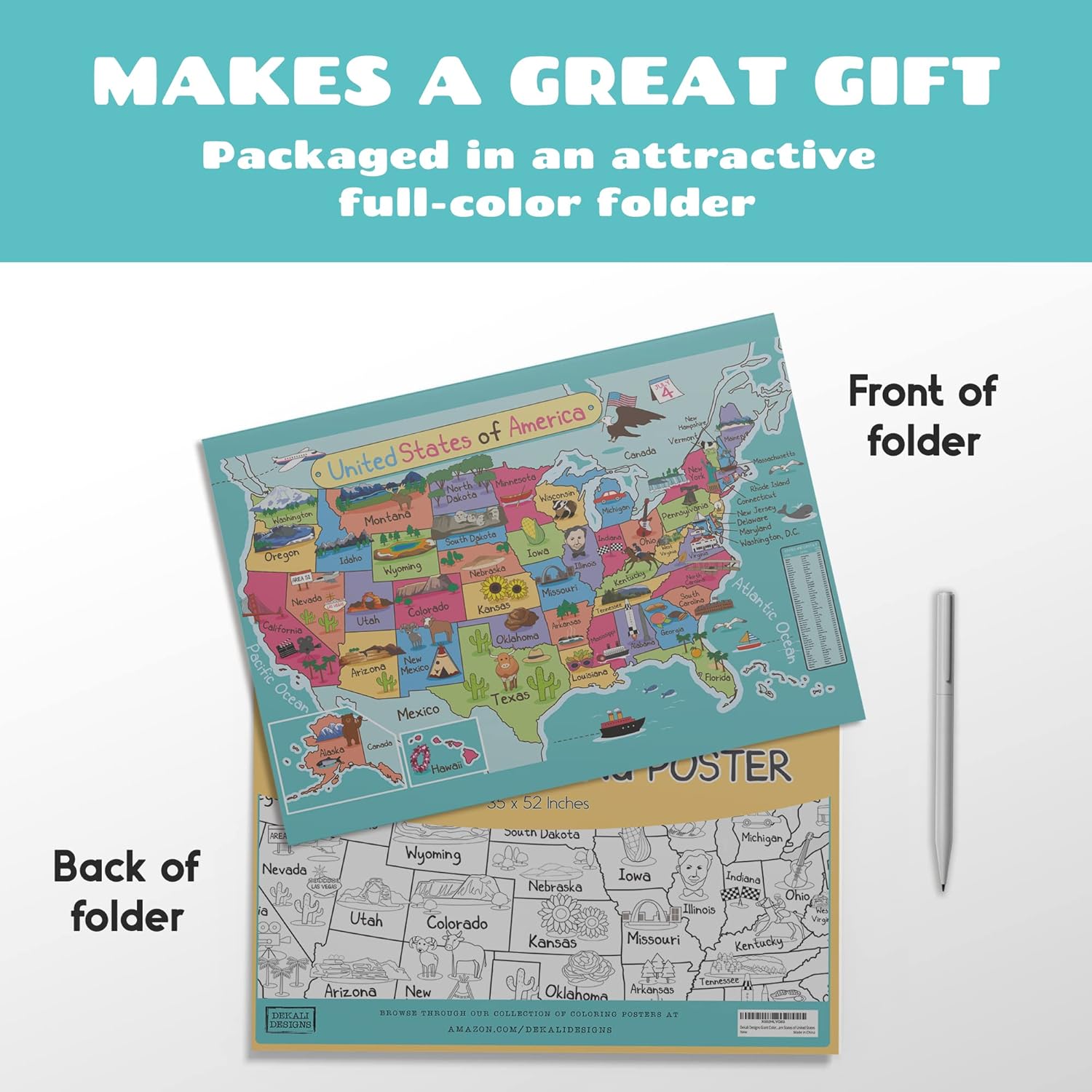 US Map Coloring Poster 52×35 Inches Giant Coloring Poster for Kids