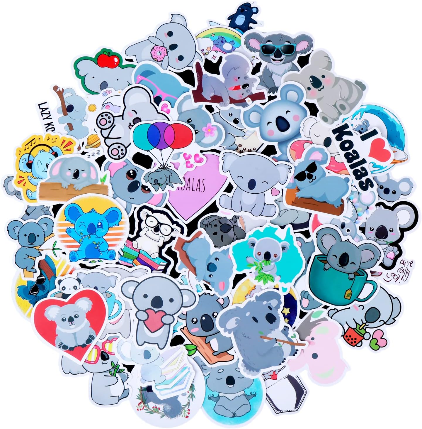 Cobee Cute Koala Stickers, 50 Cartoon Animal Decals Waterproof for Kids Water Bottle, Phone, Scrapbook