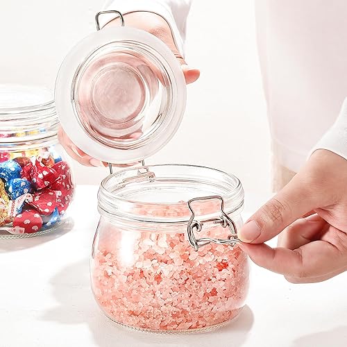 Miniatura 5 de Tarros herméticos de vidrio con tapas, juego de 6 recipientes de almacenamiento de alimentos de 17 onzas para organizar y almacenar harina,
