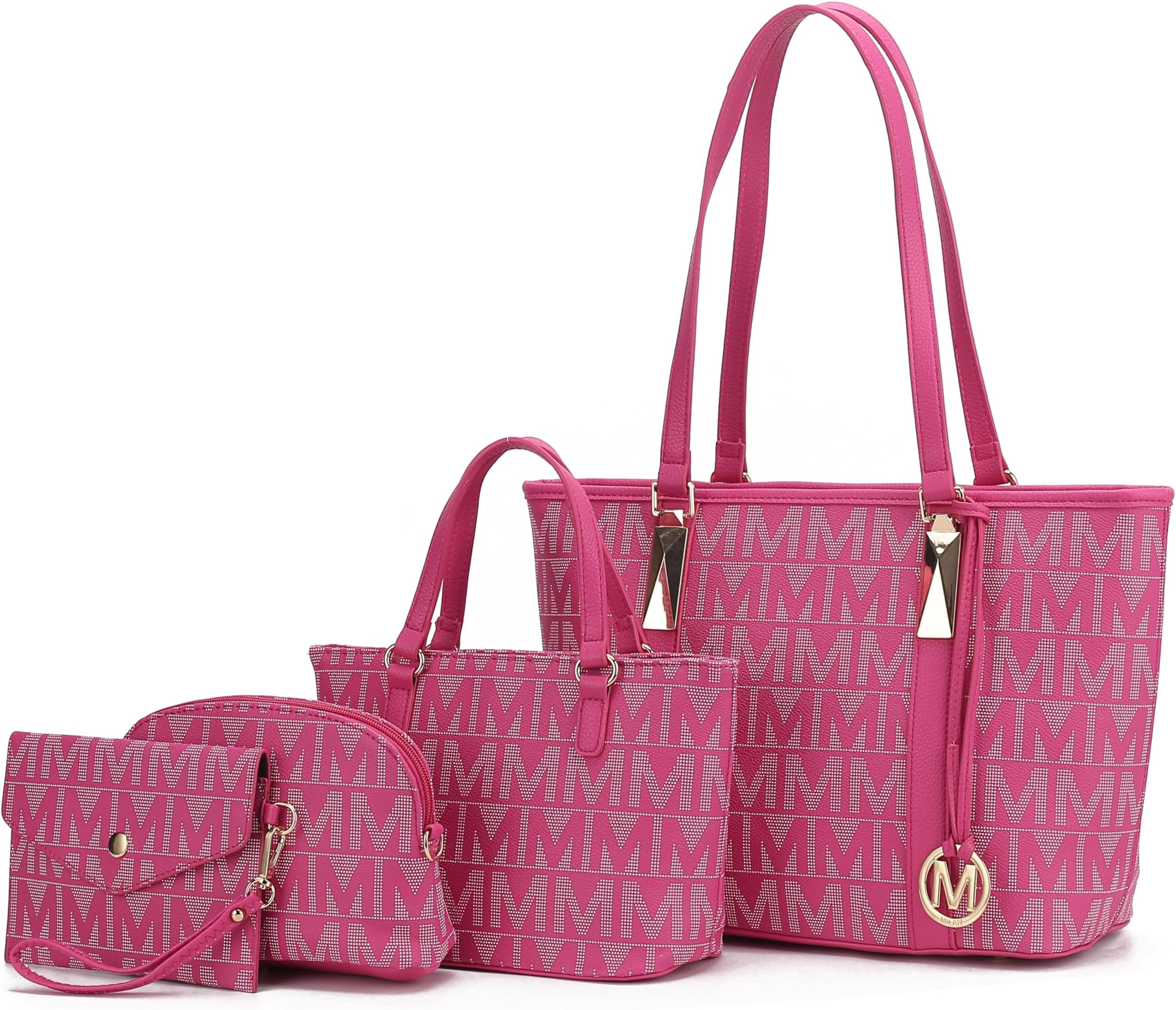 MKF Collection 女性用トートバッグ、ショルダーハンドバッグ&リストレットポーチパーストップハンドルヴィーガンレザー4枚セット手帳