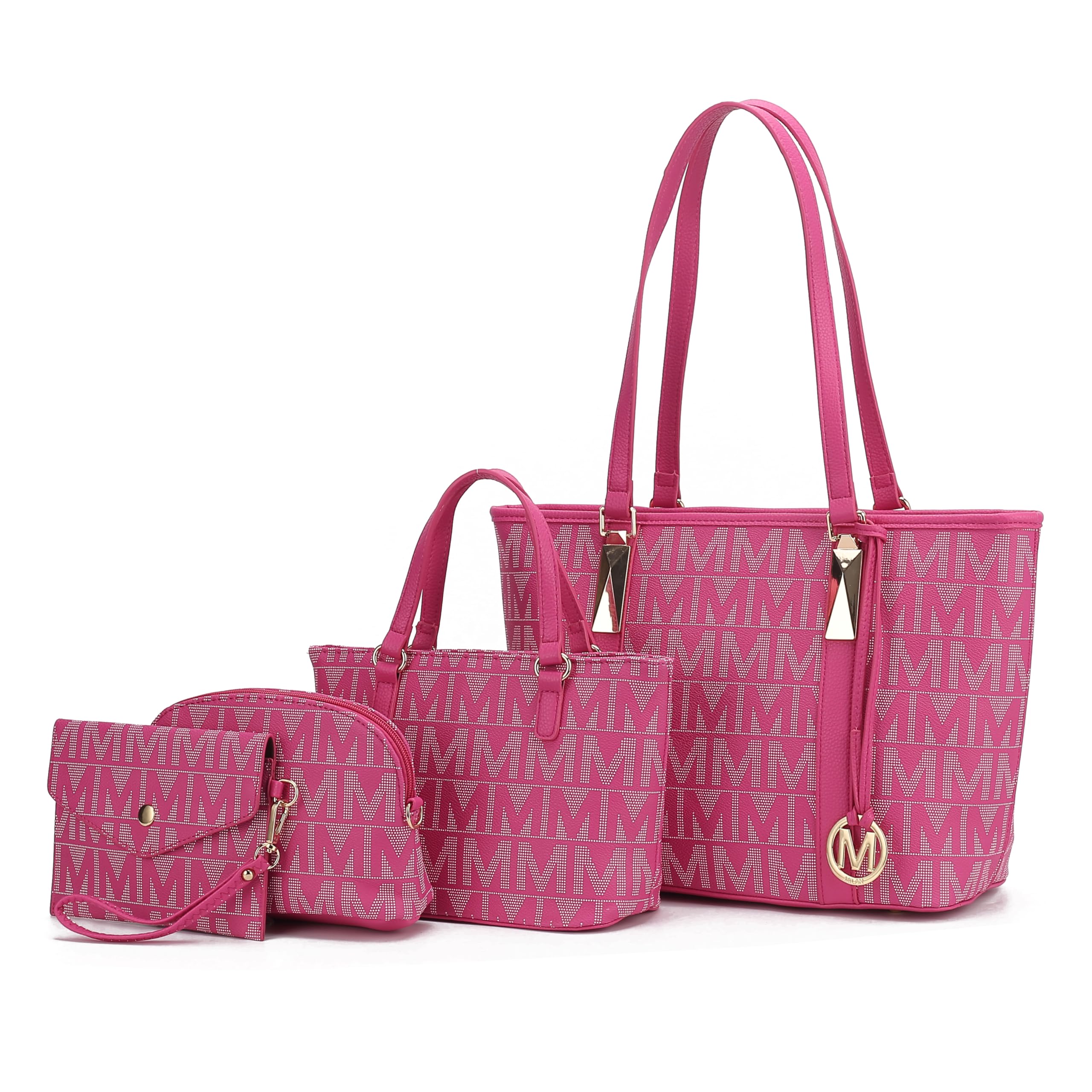 MKF Collection Tote Bag for Women, Shoulder Handbag & Wristlet Pouch Purse Top Handle Vegan Leather 4Pcs Set Pocketbook