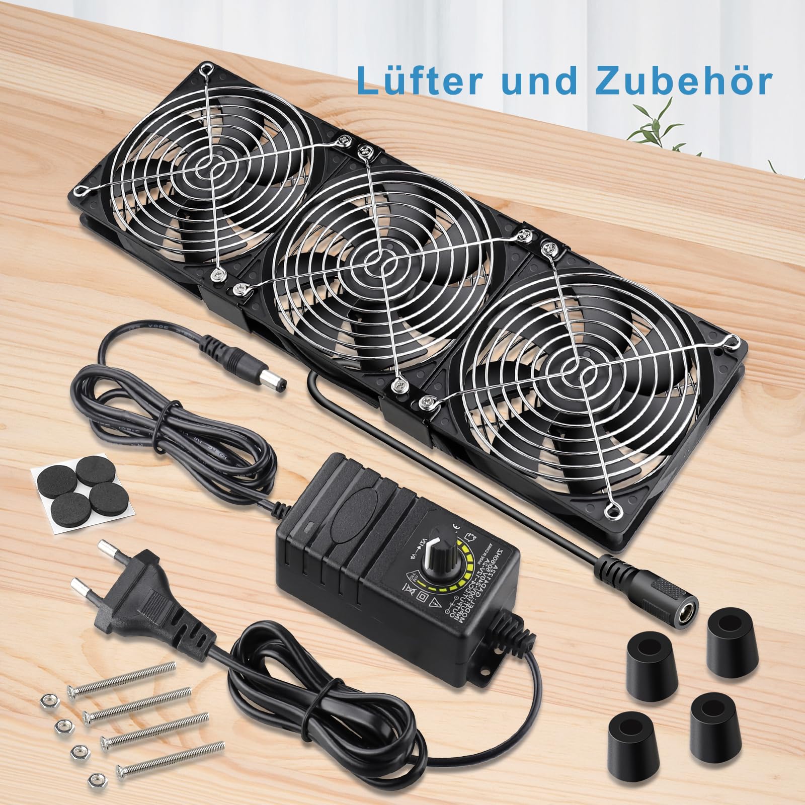 Lot de 3 ventilateurs de 120 mm, CA 220 et 240 V, avec contrôle de vitesse jusqu’à 12 V, double roulement à billes, pour station de travail, cabinet, châssis, serveur