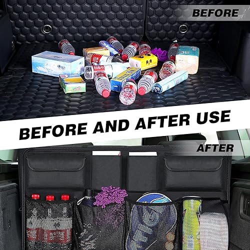 Miniatura 3 de Organizador de maletero de automóvil, almacenamiento grande para colgar en el maletero con correas ajustables, bolsa de almacenamiento plegable