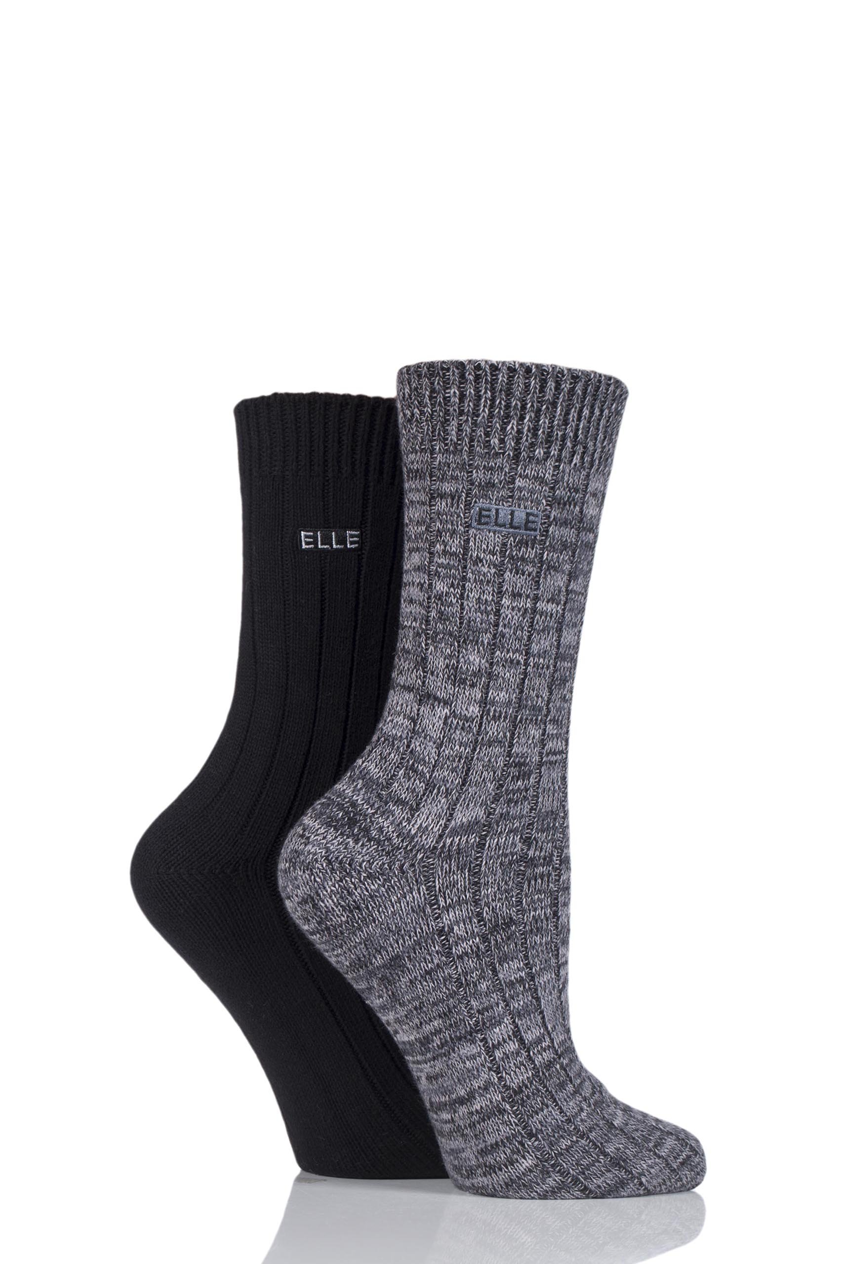 Elle Men's Black Ladies 2 Pair Chunky Ribbed Boot Socks (4-8 Ladies, )