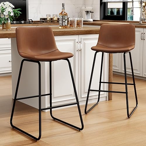 Miniatura 6 de Juego de 3 taburetes de bar de piel sintética, taburetes de bar modernos de 26 pulgadas con patas de metal y reposapiés, sillas de mostrador urbanas