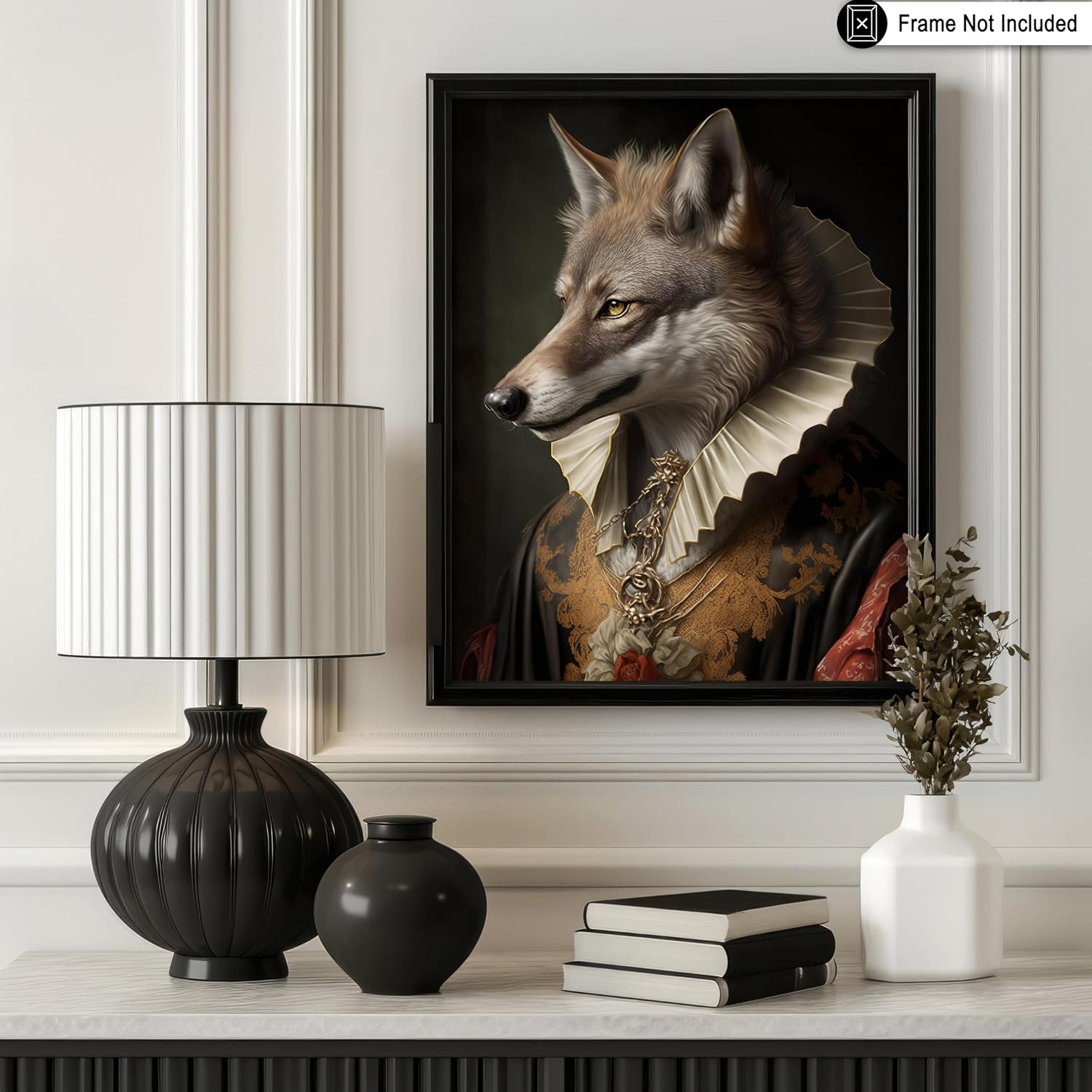 Poster Master Aristocratic Wolf Poster - Renaissance Print - Portrait Art - Wolf Art - Gift for Men, Women & Animal Lover - Funny Decor for Living Room, Bedroom or Kid's Room - 8x10 UNFRAMED Wall Art