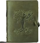 Leather Journal for women and men embossed 8 x 6 inch Handmade Lined craft paper mother earth notebook writing notepad book of shadows journal (Brown)