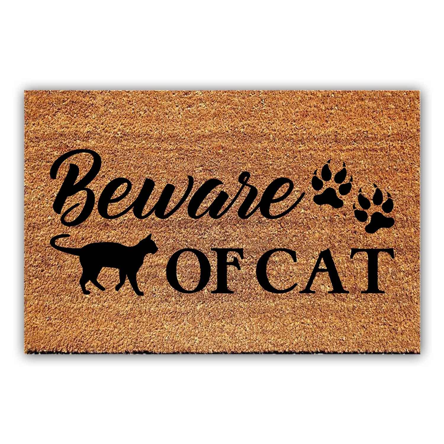 Funny Coir Doormat Beware of Cat Welcome Front Porch Decor Doormat For The Entrance Way Personalized Rugs with Heavy-Duty PVC Backing Non Slip Outdoor Entry Mat Coconut Coir Doormat 23.6 x 15.7 inch