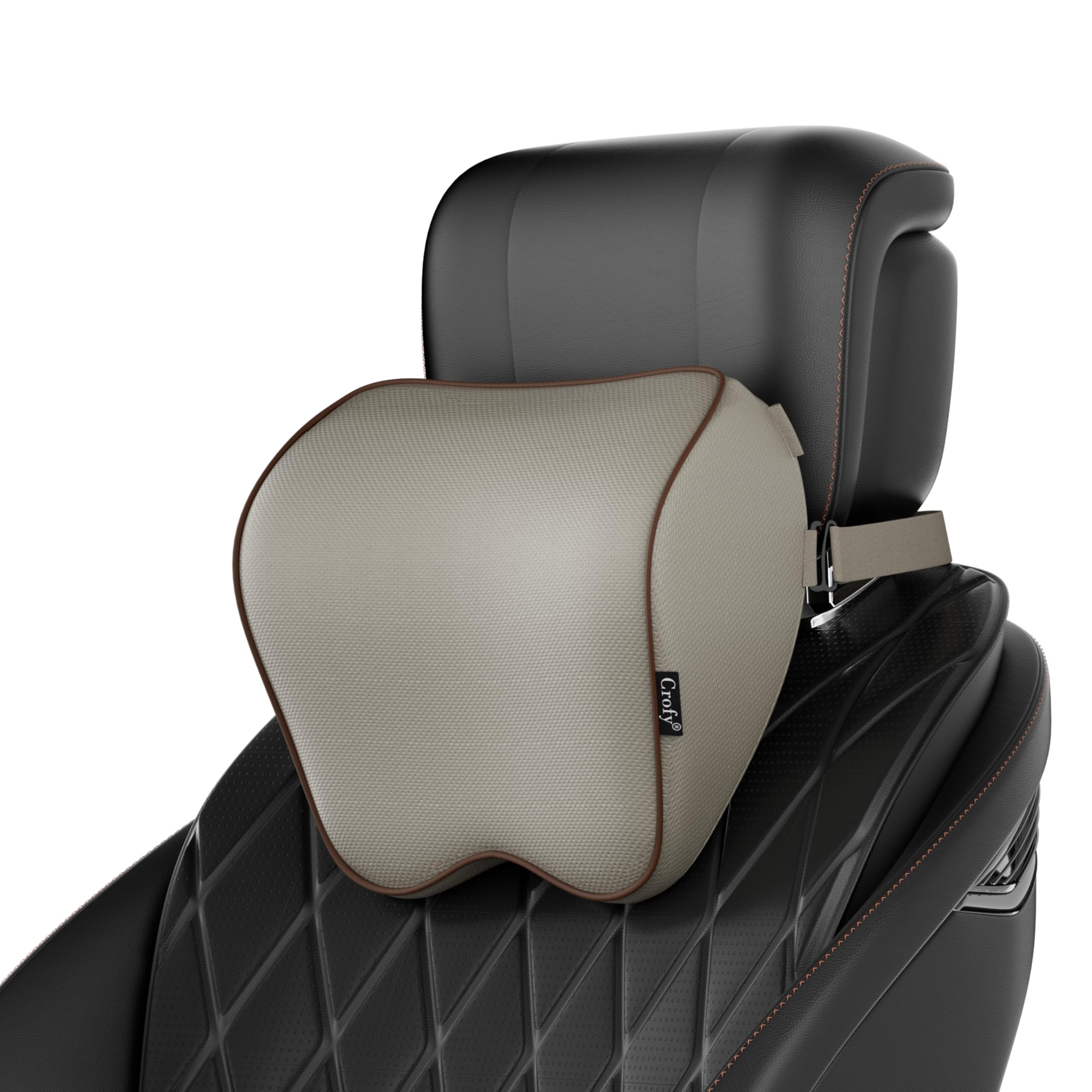 Crofy 2 Pack Car Neck Pillow, Softness Car Headrest Pillow for Driving with Adjustable Strap, 100% Memory Foam and Breathable Removable Cover, Comfortable Ergonomic Design (Beige)