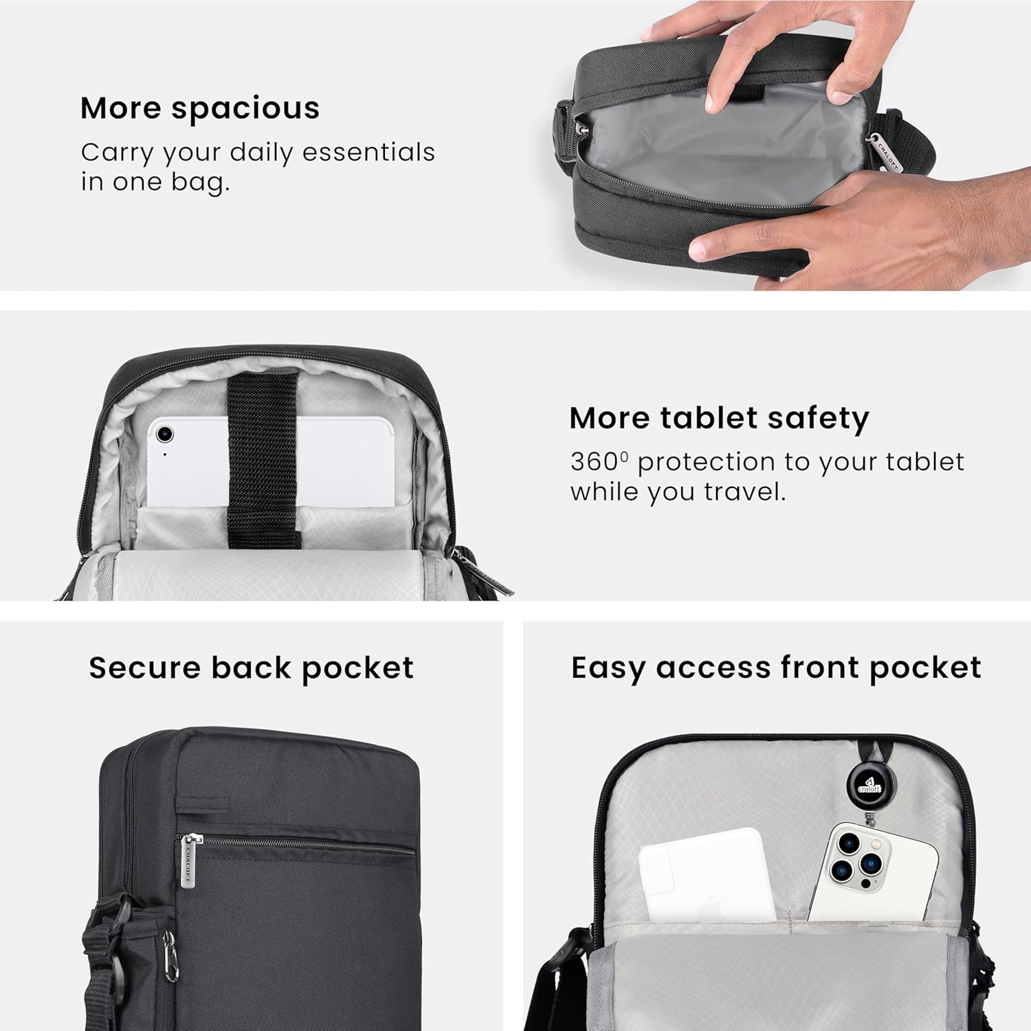 Office Travel Sling Bag for Man and Women 11.5" Water-Resistant Premium Polyester Crossbody Shoulder Bag for Men with Bottle Holder Multi-pocket Messenger Side Bags for iPad Mobile Passport
