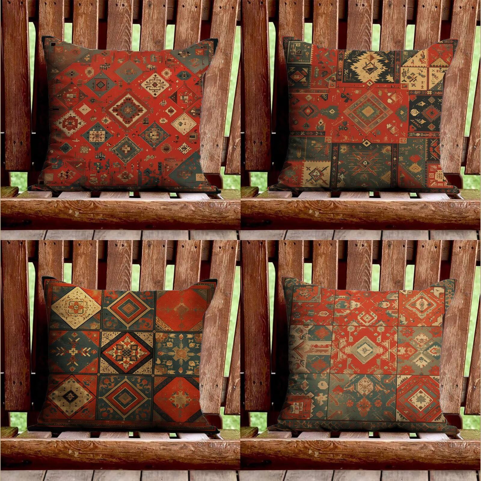 Kissenbezug 60x60 cm 4 Stück Terrakotta Outdoor Kissen Wetterfest Samt Kissenhüllen mit Unsichtbarer Reißverschluss Böhmen Dekokissen für Terrassen Balkon Deko Gartenkissen Outdoor Sommer Gifts z-567