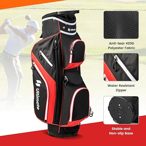 Miniatura 6 de Goplus Bolsa de carrito de golf con divisores superiores de 14 vías, bolsa de carrito de golf con 9 bolsillos con cremallera, bolsa refrigeradora,