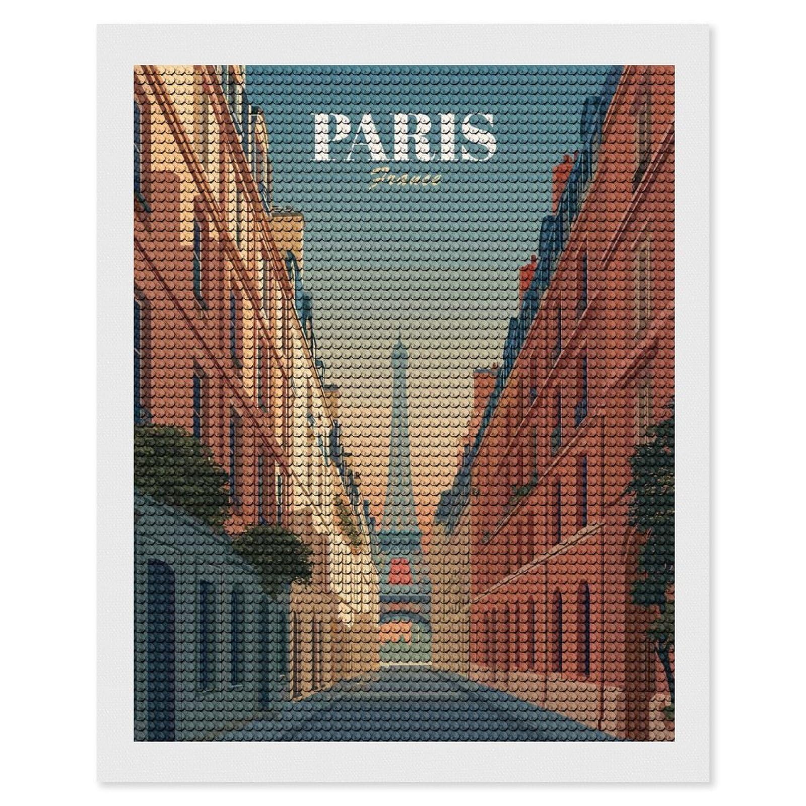 Junmoney Paris Street Scene with Eiffel Tower Crystal Diamond Art Kit 16"x20", Modern Decor, Boho Decor, Wall Art Gift, Decorative Artwork, Creative Hobby