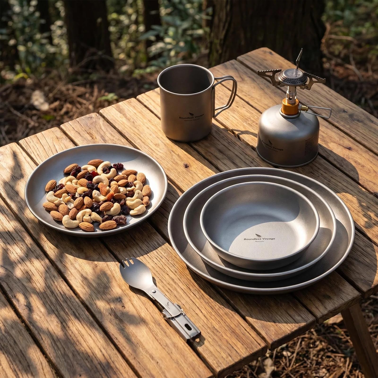 Boundless Voyage Ultralight Titanium Pan Dish Plate con Bolsa de Malla de Transporte Vajilla de Titanio al Aire Libre y Utensilios Kit de desorden para Mochila de Camping